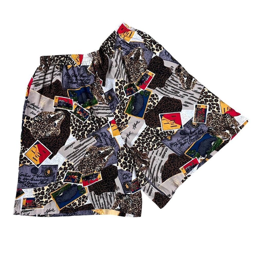 Vintage Elastic Waist Shorts 1990s Womens Jungle Safari Large SG Sport USA Retro